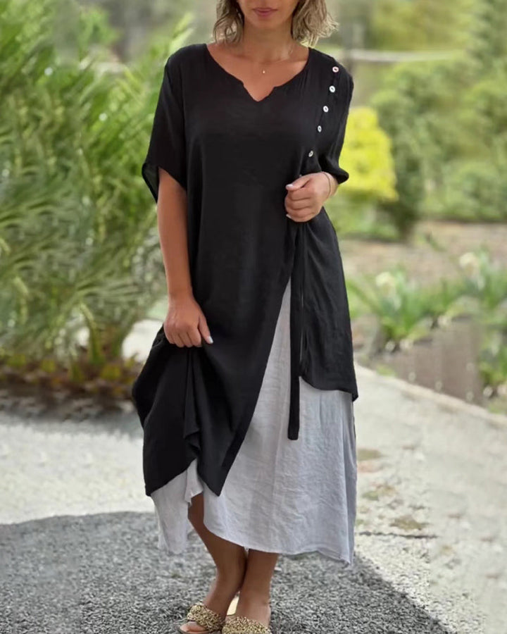 VELISSA -  Asymmetrisches Kleid mit kurzen Ärmeln