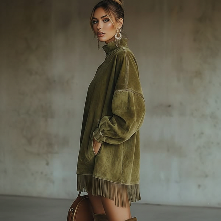 Muriel - Mini-Kleid mit langen Ärmeln und Fransen