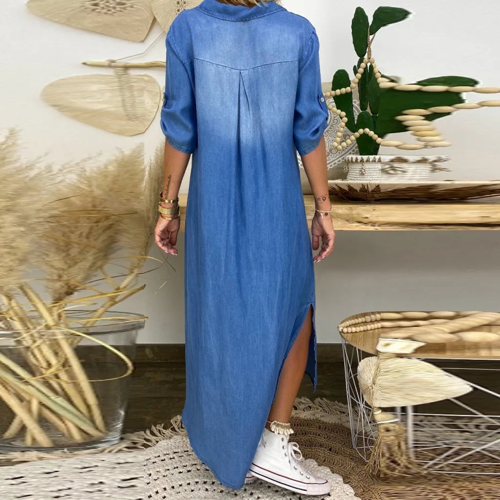 Lea - Langes Jeanskleid mit Schlitz