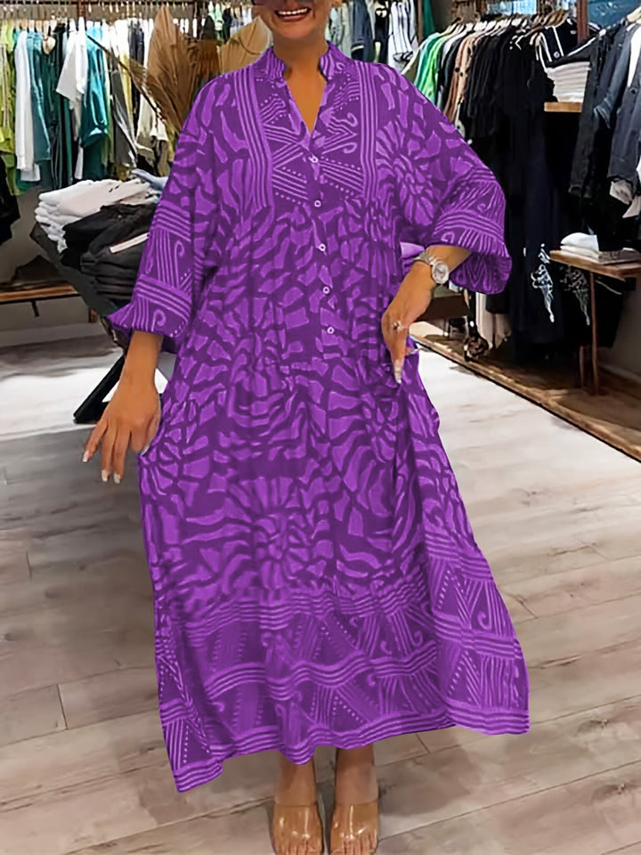 Caroline - V-Ausschnitt Kleid mit Print
