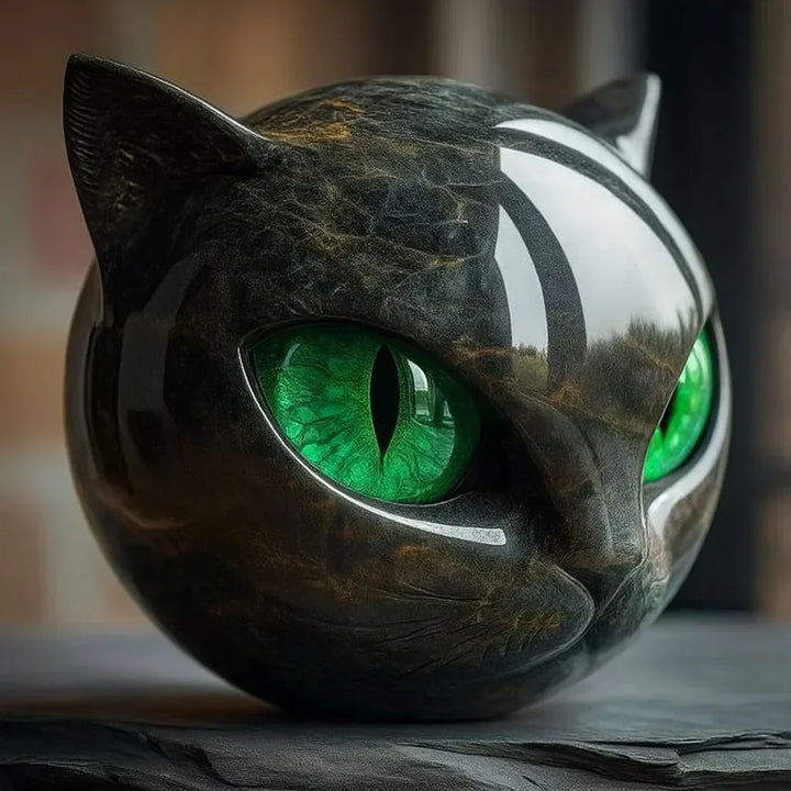 Cleo - Skulptur eines Mystischen Schwarzen Katzenkopfes
