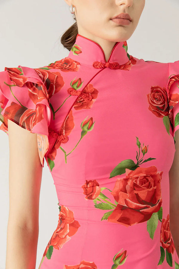 LENIA – Modernes Kleid mit Stehkragen und Glockenärmeln