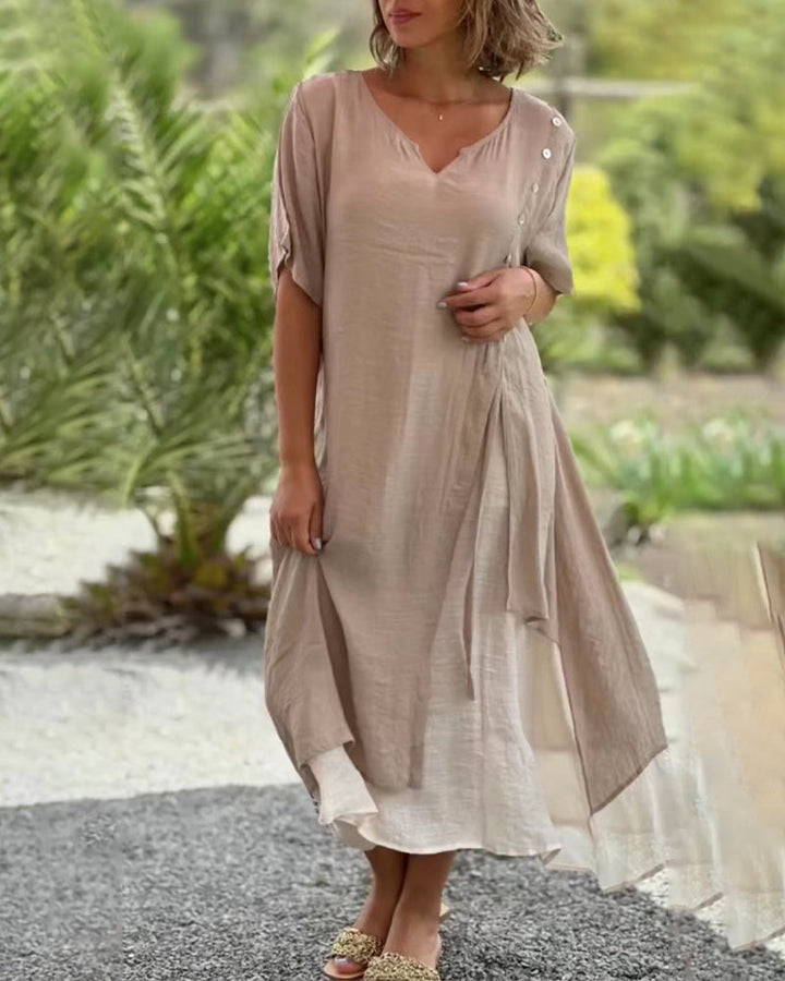 VELISSA -  Asymmetrisches Kleid mit kurzen Ärmeln
