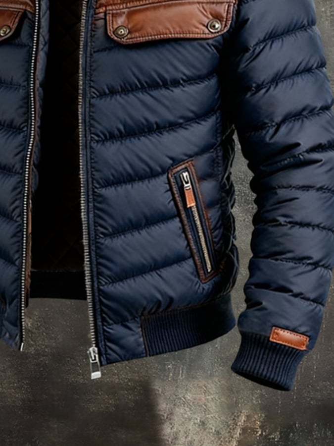 ALEXANDER - QUILTED JACKE IN NAVY MIT LEDERDETAILS
