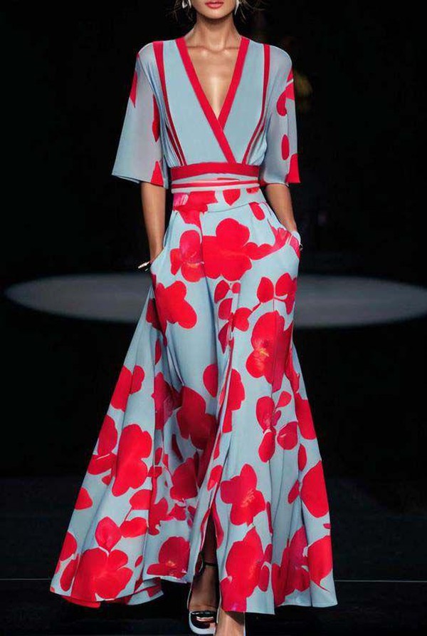 OLIVIA - Blaues Maxikleid mit kurzen Ärmeln