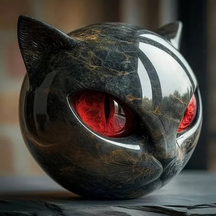 Cleo - Skulptur eines Mystischen Schwarzen Katzenkopfes