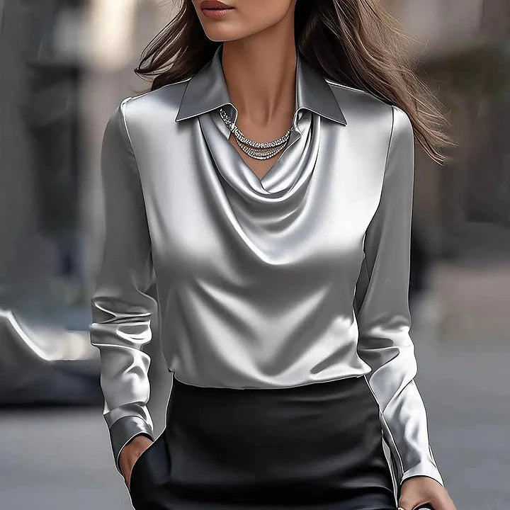 Malvina - Elegante Satinbluse mit Drapée-Ausschnitt