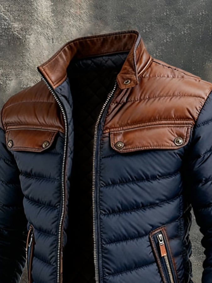 ALEXANDER - QUILTED JACKE IN NAVY MIT LEDERDETAILS