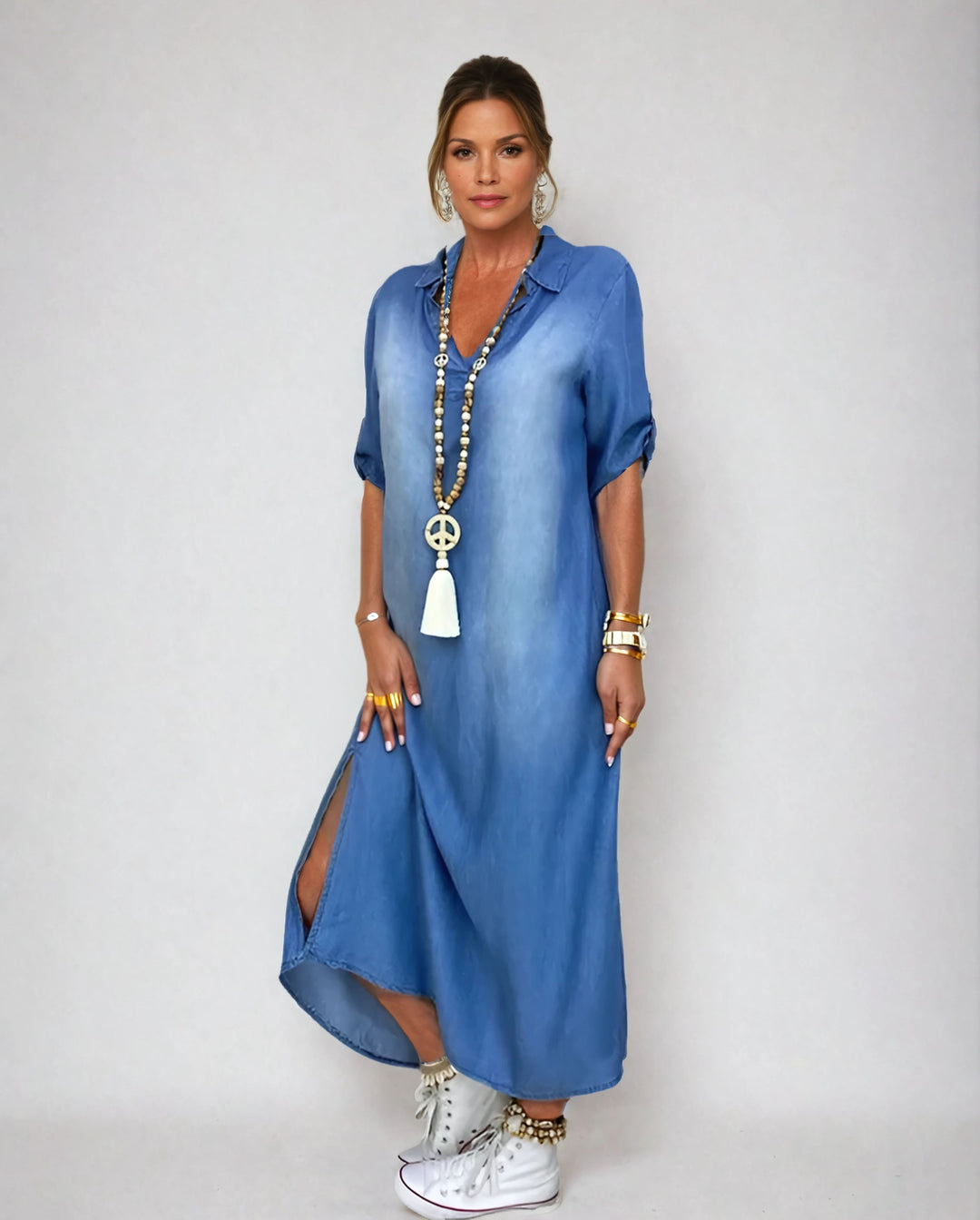 Lea - Langes Jeanskleid mit Schlitz