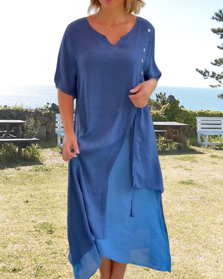 VELISSA -  Asymmetrisches Kleid mit kurzen Ärmeln