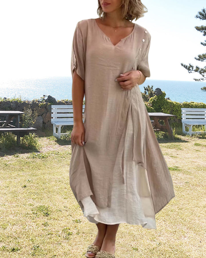 VELISSA -  Asymmetrisches Kleid mit kurzen Ärmeln