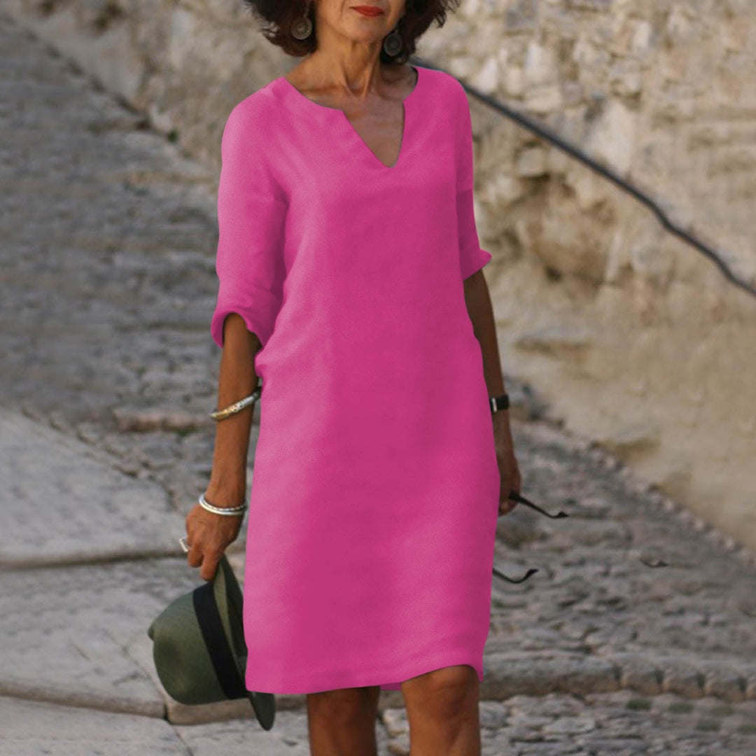 Amara Leinen V-Ausschnitt Kleid