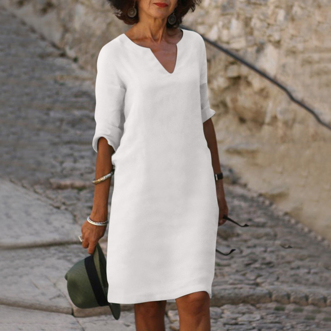 Amara Leinen V-Ausschnitt Kleid