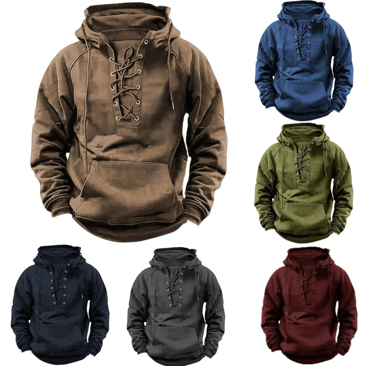 Léon - Retro-Outdoorkapuzenpullover mit Schnürung, entworfen für den Herbst und Winter