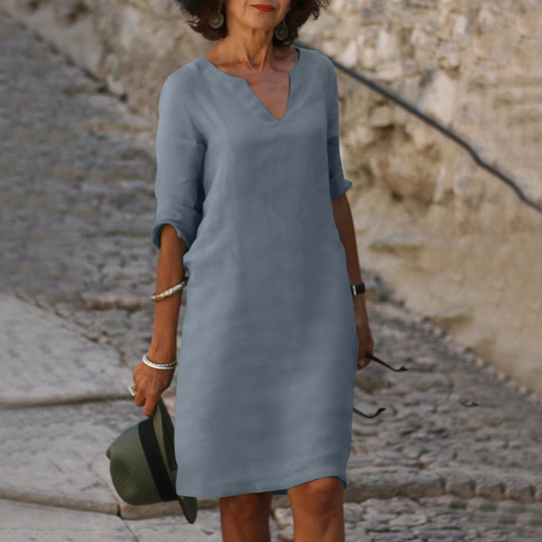 Amara Leinen V-Ausschnitt Kleid