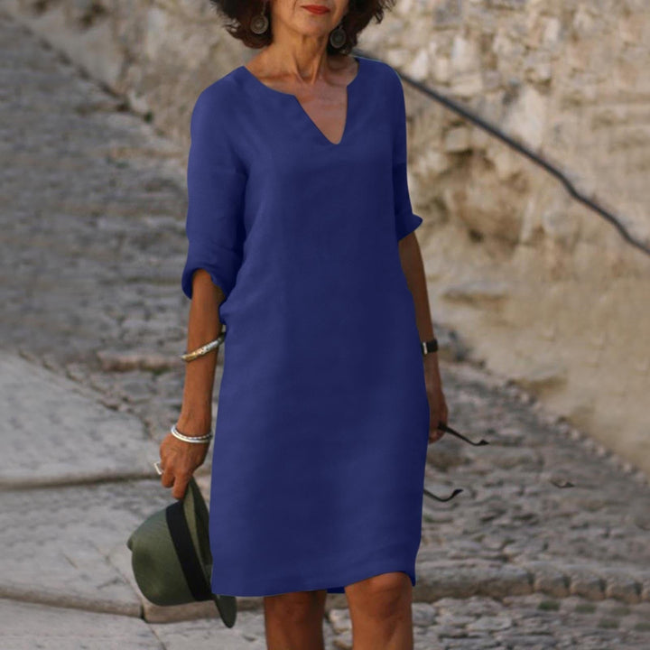 Amara Leinen V-Ausschnitt Kleid