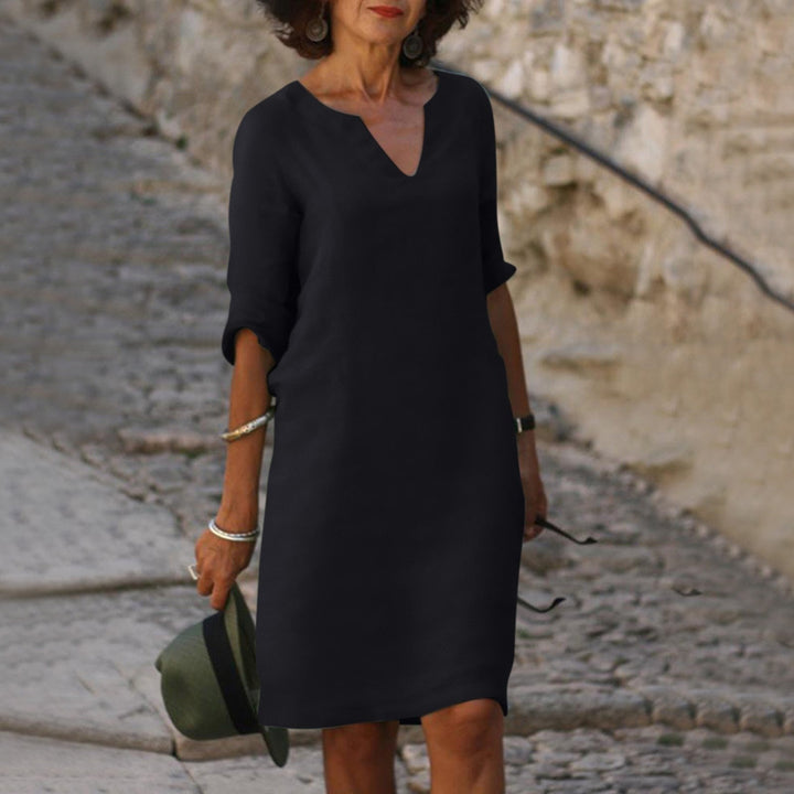 Amara Leinen V-Ausschnitt Kleid