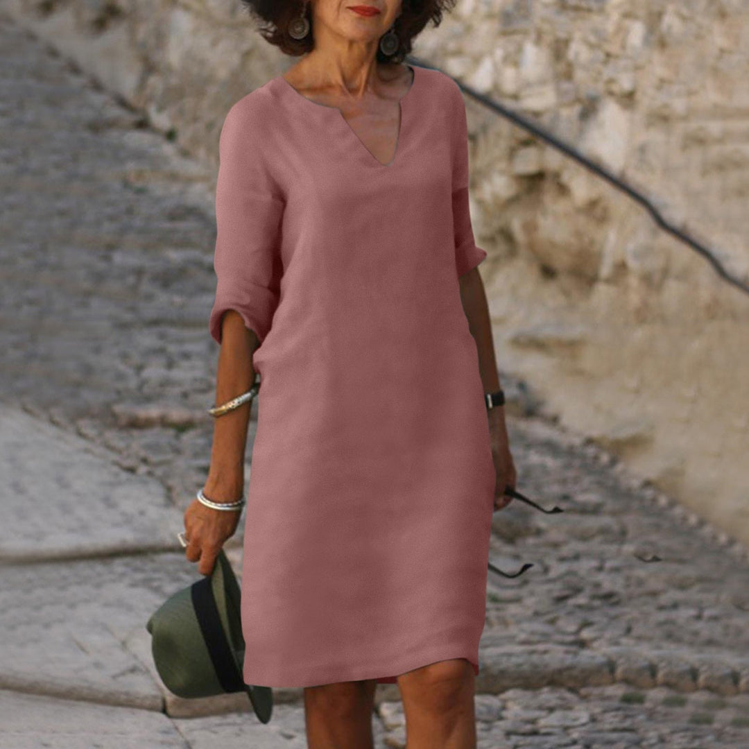 Amara Leinen V-Ausschnitt Kleid