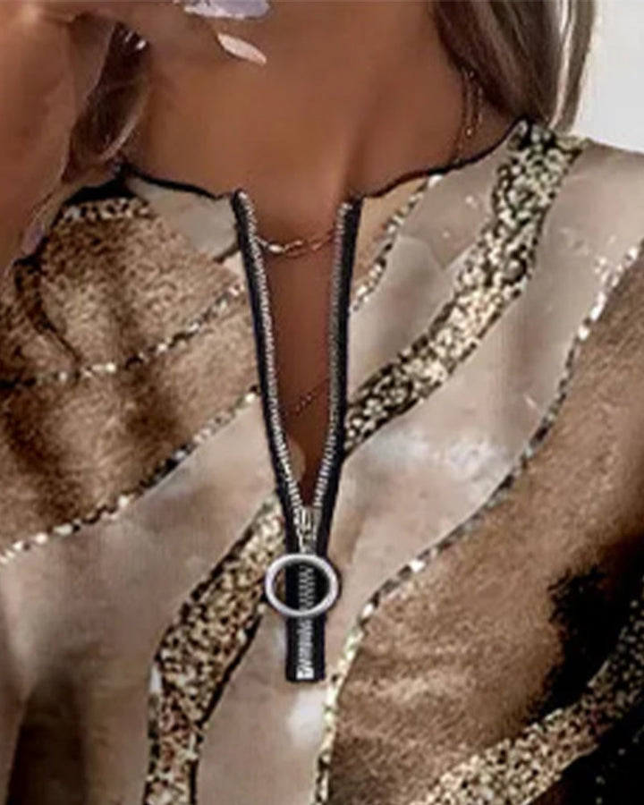 Lera - Sweatshirt mit halbem Reissverschluss und Vintage-Druck