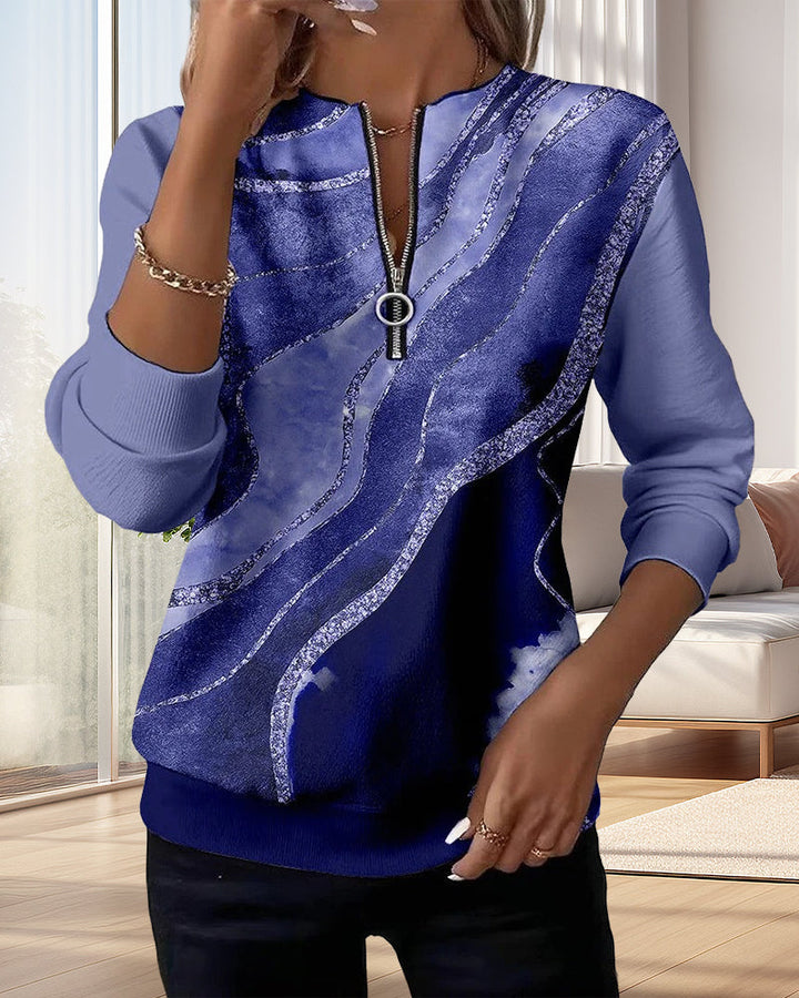 Lera - Sweatshirt mit halbem Reissverschluss und Vintage-Druck