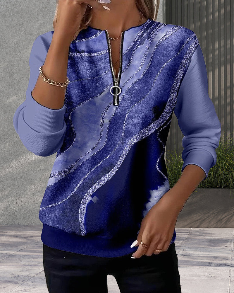 Lera - Sweatshirt mit halbem Reissverschluss und Vintage-Druck