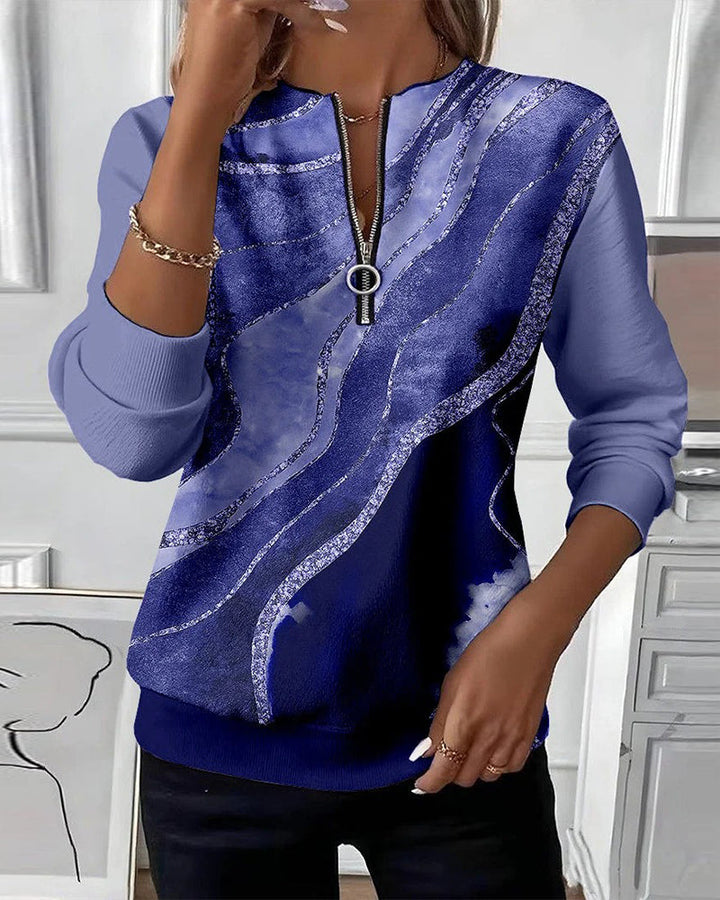 Lera - Sweatshirt mit halbem Reissverschluss und Vintage-Druck