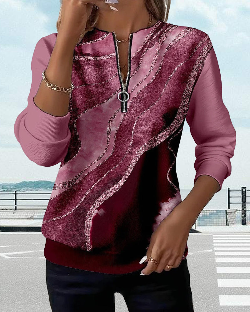 Lera - Sweatshirt mit halbem Reissverschluss und Vintage-Druck