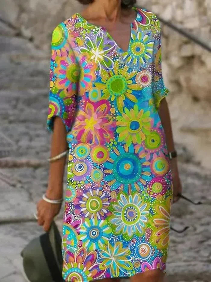 ANNABELLE - Kleid mit Blumenmuster und V-Ausschnitt