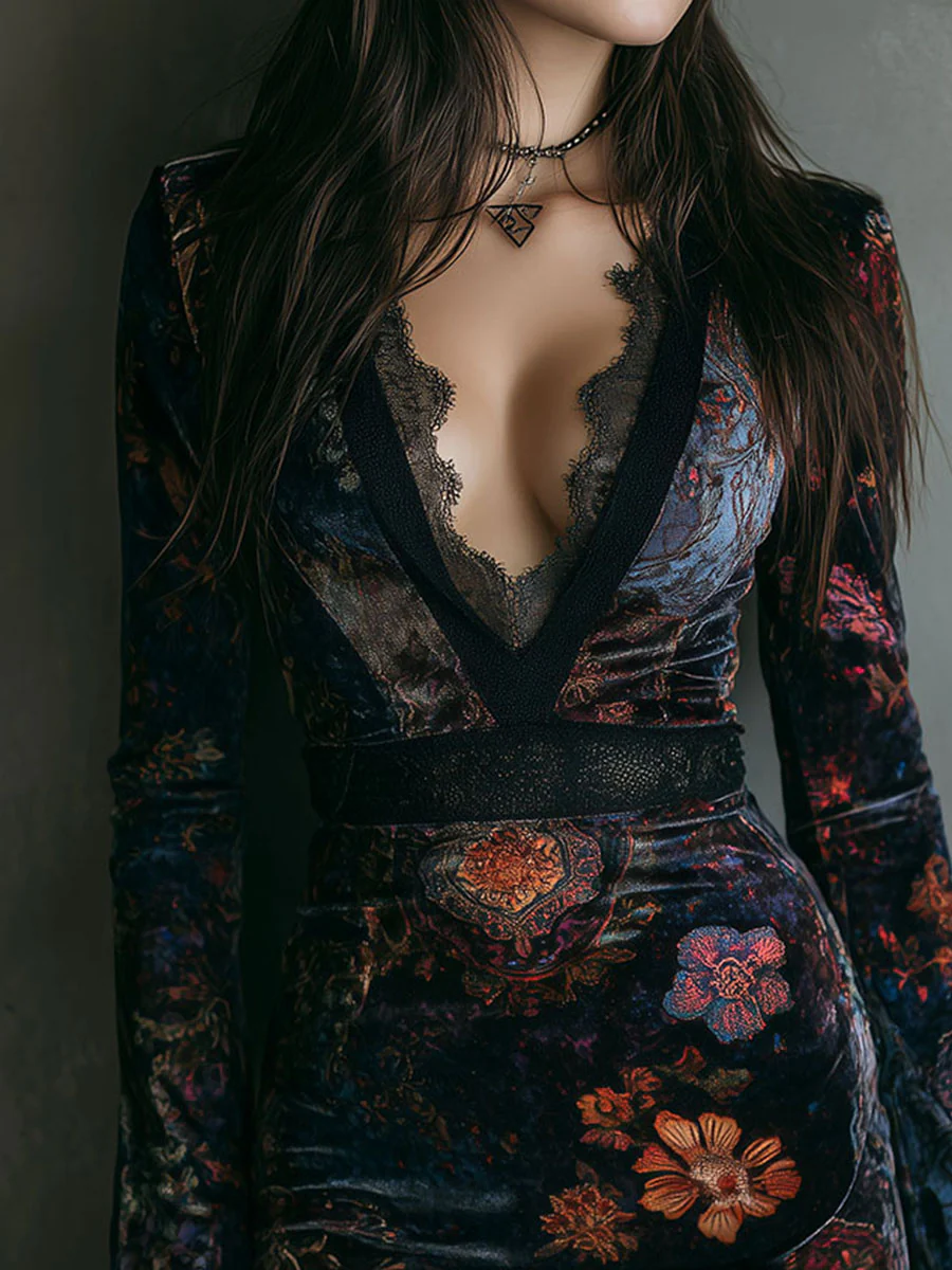 Maria - Mini Kleid mit Blumen aus Samt und Spitze