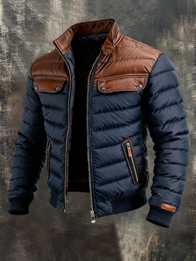 ALEXANDER - QUILTED JACKE IN NAVY MIT LEDERDETAILS