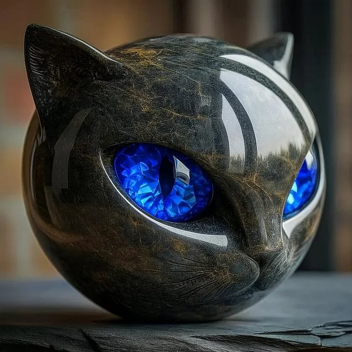 Cleo - Skulptur eines Mystischen Schwarzen Katzenkopfes