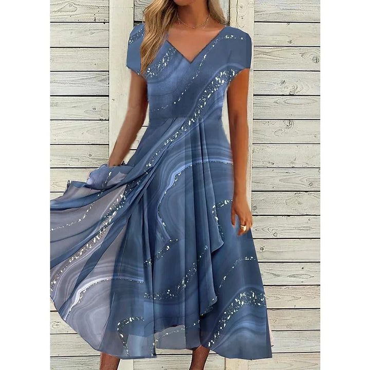 Isha – Elegantes Midi-Kleid mit V-Ausschnitt