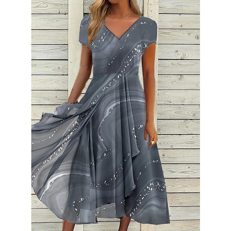 Isha – Elegantes Midi-Kleid mit V-Ausschnitt