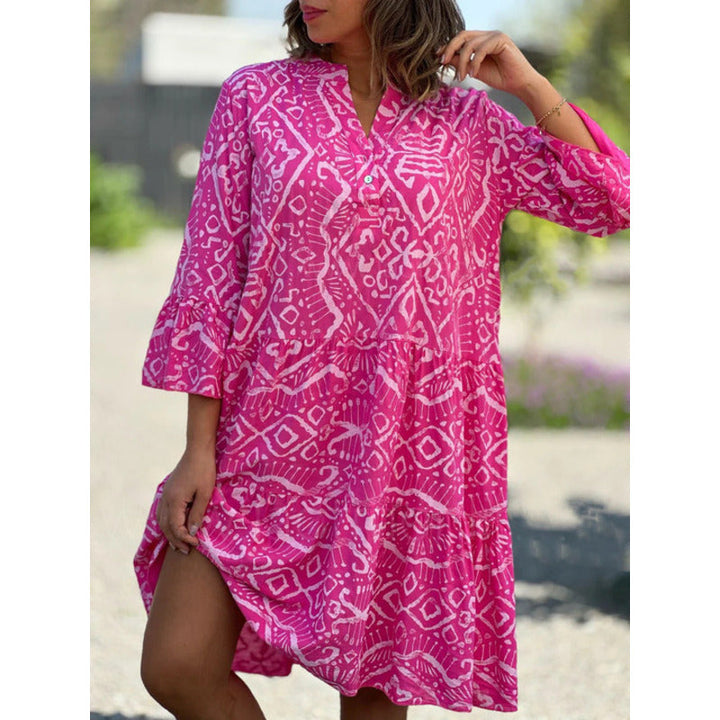 RINA - Bedrucktes Kleid mit lockerem V-Ausschnitt